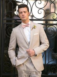 Excellent Beige Groom Tuxedos Notch Lapel Groomsmen Mens Wedding Dress Man Jacket Blazer Business Suit(Jacket+Pants+Vest+Tie) 1684