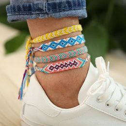 Boho Handmade Braided Rope Anklet Beach Vintage Bohemian Anklet Weave Colourful Rope Braided Ankle Chain Bracelets for Women Girls Jewellery