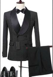 Handsome Black Dot Man Party Dress Prom Blazer Coat Trousers Sets Business Suits Groom Tuxedos (Jacket+Pants+Bow Tie) K 68