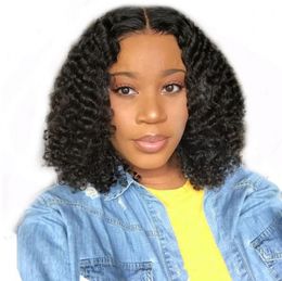 Peruvian Curly Lace Front Wigs 130% Density Human Hair Wig Natural Color Middle Part Short Bob Wig