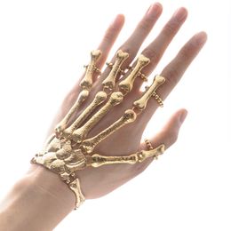 Nightclub Gothic Punk Skull Finger Bracelets for Women Skeleton Bone Hand Bracelets Bangles 2019 Christmas Halloween Gift