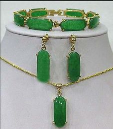 Jewellery Jewellery Green Jade Link Bracelet earrings Necklace Pendant Set18K gold plated watch wholesale Quartz stone