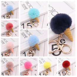 Colourful Ice Cream Keys Holder Plush Key Chain Ball Pendant Keychains Baby Key ring pendant Decoration T2C5186