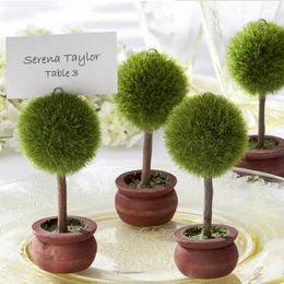 Free shipping 200pcs Wedding Favours Gift Green Potted Plants Place Card Holder For Green Theme Topiary Tree Place wedding decoration LX2133