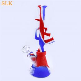 11'' AK47 water pipe hookah straight bong non fading Colourful silicone bubbler shisha glass bongs oil rig with glass bowl and 14MM titanium nail