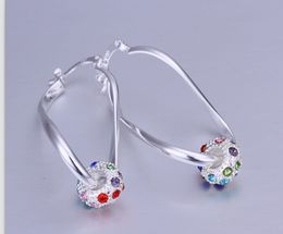 Wholesale-925 silver Crystal Shambhala hoop earrings diamond wedding drop shipping 12pcs /lot E81