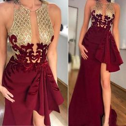 Burgundy Prom Dress Top Quality High Low Applique Sleeveless Graduation Party Gown Custom Made Plus Size