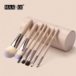 MAANGE 7Pcs Barrel Makeup Brushes Set Powder Foundation Eye Shadow Eyebrow Eyelash Make Up Brush Kits With Brush Barrel Holder