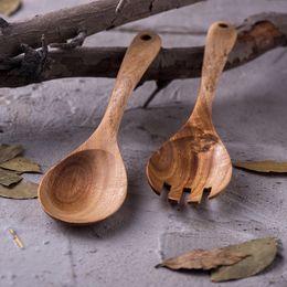 Long handle Acacia wood salad spoon lacquerless solid wood spoon wooden fork salad spoon fork tableware WL522