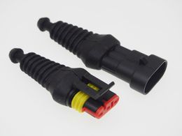 Freeshipping 3 Pin AMP male&female Auto HID Connectors+sheath(2 pcs) sets for HEV/EV Start/Stop/Inverter Systems etc