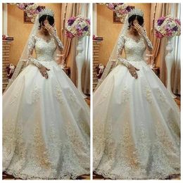 Long Sleeves Lace Appliques A-Line Wedding Dresses 2020 Modest Spring Bridal Gowns Robe De Marriage Plus Size Vestidos