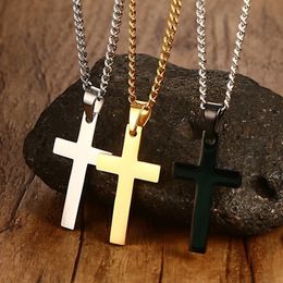 Classic Mens Cross Pendant Necklace Christian Titanium Steel Single Link Chain Men's Necklace Drops Statement Jewelry 308