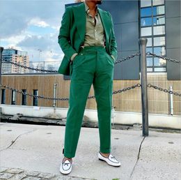 Top Quality Green Groom Suits Peaked Lapel One Button Mens Wedding Business Prom Party Blazer Jacket (Jacket+Pants)