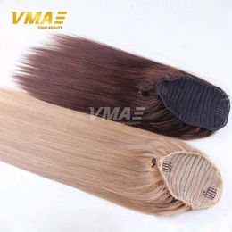 VMAE 120g Natural 613 Brown Double Drawn horsetail tight hole Clip In Straight Drawstring Ponytail Virgin human Hair Extensions