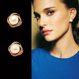 Very elegant ! ins fashion designer luxury rose super glittering diamonds pearl stud earrings for woman girls S925 silver pin