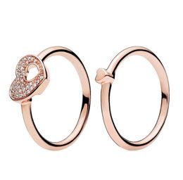 Caja original del anillo del anillo del corazón del rompecabezas del rompecabezas de oro rosa de 18K para Pandora 925 Sterling Silver Mujeres Hombres pareja anillos de boda conjunto W169