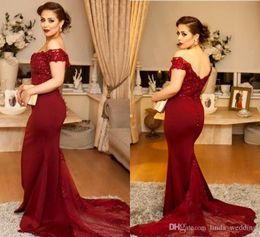 2019 Cheap Burgundy Prom Dress Mermaid Off Shoulder Long Backless Formal Holidays Wear Graduation Evening Party Gown Custom Made Plus Size