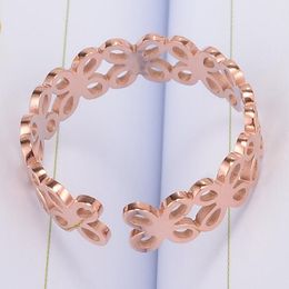 -Flor de corte por láser de acero inoxidable 316 Anillo abierto para las mujeres de color alto pulido de titanio rosa rosa chapado en oro anillos flexibles
