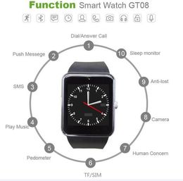 track packages Canada - GT08 Smart Watch Touch Screen Smartwatch Sport Pedometer Fitness Tracker Android Call Phone SIM Card Slot Push Message with Package 2020