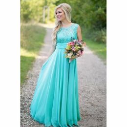 Aqua Blue Bridesmaid Dresses Sequins Chiffon Summer Wedding Guest Dress for Party Floor Length Appliques Lace Bridesmaid Gowns