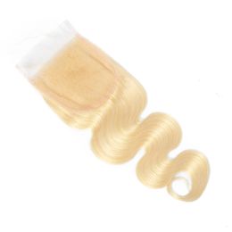 Brazilian Virgin Hair Extensions 4X4 Lace Closure 613# Blonde Body Wave Human Hair Blonde Middle Three Free Part 10-22inch