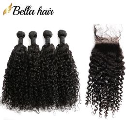 malaysian hair bundles with lace closure curly wave human virgin hair weave natural color 5pc lot 834 inch free part