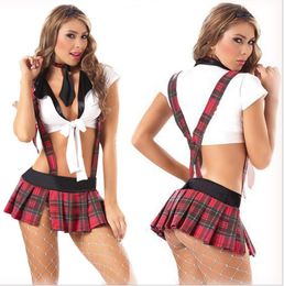 1 pecs New Style Fashion Hot Women Sexy School Girl Uniform Adult Student Cosplay Costumes Bow Plaid Short Set