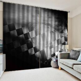 Curtain For Kitchen Simple Retro Black and White Square Geometric Figure Decorative Interior Beautiful Blackout Curtains