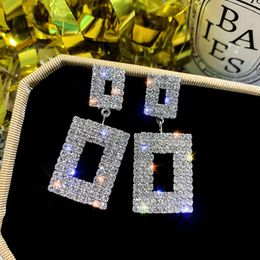 925 Silver Needle Rhinestone Earrings Geometric Earrings For Women Prom Jewelry Female 2019 New