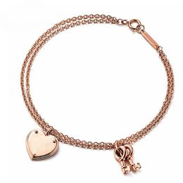 NEW Charms Gift 925 Sterling Silver Rose Gold Key Lock TF Attractive Temperament Bracelet World Jewellery