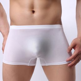 Intimo da uomo Boxer Mutande di seta di ghiaccio senza cuciture di un pezzo Pantaloncini Boxer di colore solido con design convesso tridimensionale sexy
