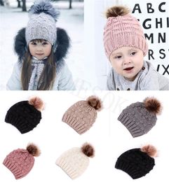 Cute toddler child hat girl boy baby winter warm crocheted hat 2020 plush ball cap child cap DC953