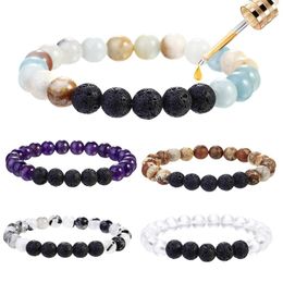 Hot Sale Volcanic Stone Bracelets Chakra Yoga Volcanic Stone 8mm Natural Round Stone Beads Bracelets For Fanshion Men Women 6 Styles