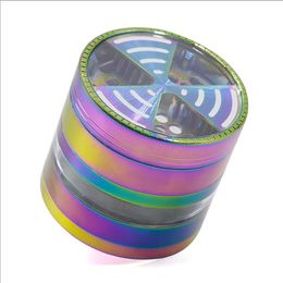 Smoke Grinder with 63MM Diameter Four-Layer Zinc Alloy Signal Tooth Transparent Window