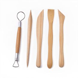 6 Inch 5Pcs/set Wooden Ceramic Supplies Professional Double Side Clay Pottery Wax Modeling Multifunction Sculpture Carving Tools