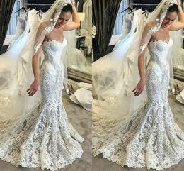 Glamorous Lace Mermaid Wedding Dresses Strapless Open Back Applique Country Wedding Dress Bridal Gowns Beach Style Custom Made 2019