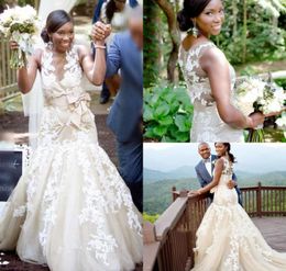 New Arrival South African Black Girls Wedding Dresses Vintage Champagne Mermaid Garden Country Bride Bridal Gowns Custom Made Plus Size