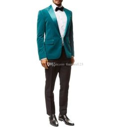 Newest One Button Velvet Wedding Groom Tuxedos Peak Lapel Groomsmen Mens Dinner Blazer Suits (Jacket+Pants+Tie) NO:1856