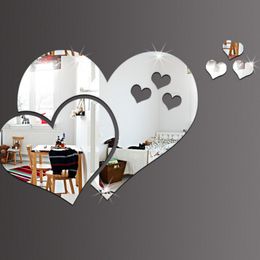 PMMA Hearts Shape Diy Mirror Wall Stickers Home Wall Decoration 5pcs