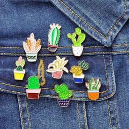 Fashion Cartoon Plant Cactus Brooches Cute Mini Plant Pot Enamel for Women Denim Jackets Lapel Pins Hat Badges Kid Jewellery Accessories GD222