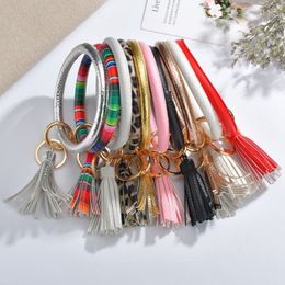 Wristlet Keychain Pulseira de couro pulseira borla Titular Bangle Chaveiro Large Circle Key Anel Mulheres Meninas Moda Jóias 13 Designs DW4555