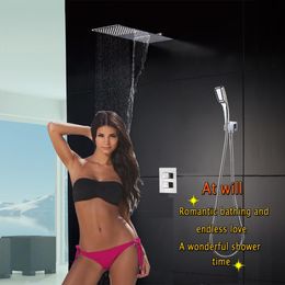 Wall Thermostatic Bath Faucet Shower Set Bathroom Product Accessories Rain Waterfall Tap Mixer Set Luxury Square Overhead Shower