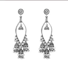 Vintage Silver Gold Colour Zamak Bells Tassel Statement Earring for Women Indian Party Jewellery