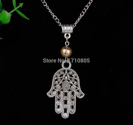 Fashion-Sell 10PCS Zinc Alloy Plating Silver Hollow Palm&Multi Bead Charm Pendant Popular Necklace Jewellery Accessories DIY For Women H970