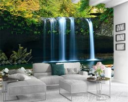 3d Mural Wallpaper Beautiful Waterfall in the Green Forest Living Room Bedroom TV Background Wall Decoration Mural Wallpaper