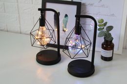 Creative Holiday Retro Iron Art Minimalist Hollow Diamond Table Lamps Reading Lamp Night Light Bedroom Desk Lighting