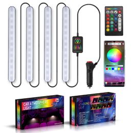 ambient lighting strips UK - 1 Set Car RGB LED Strip Light Colorful Car Styling Ambient Atmosphere Lamps Car Interior Lights With Remote Decorative Lamp