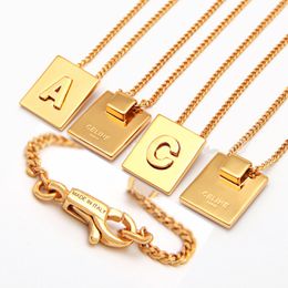Chains necklace micro initial letter necklaces Couple Name necklace dragon top Square 26 Alphabet pendant fashion charm Gold269c