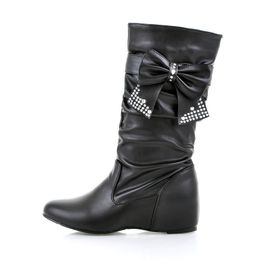 Hot Sale- Spring And Autumn Bowtie Charms Flats Boots Shoes Woman Mid-calf 4 Colors White Shoes Boots Large Size 34-47