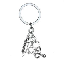 12pcs/lot Nurse Keyring Needle Stethoscope Nurse Cap Charm Pendant Keychain Best Friends Friendship Jewellery Nurse's Day Gifts Fashion